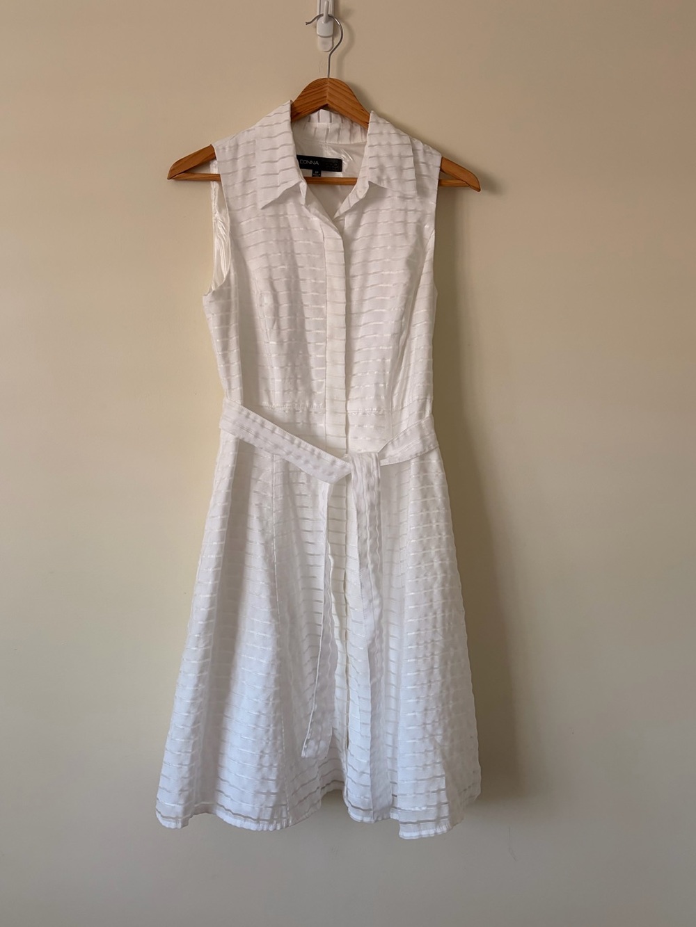 Y2K Donna Ricco White Sleeveless Shirt Midi Dress with Tie